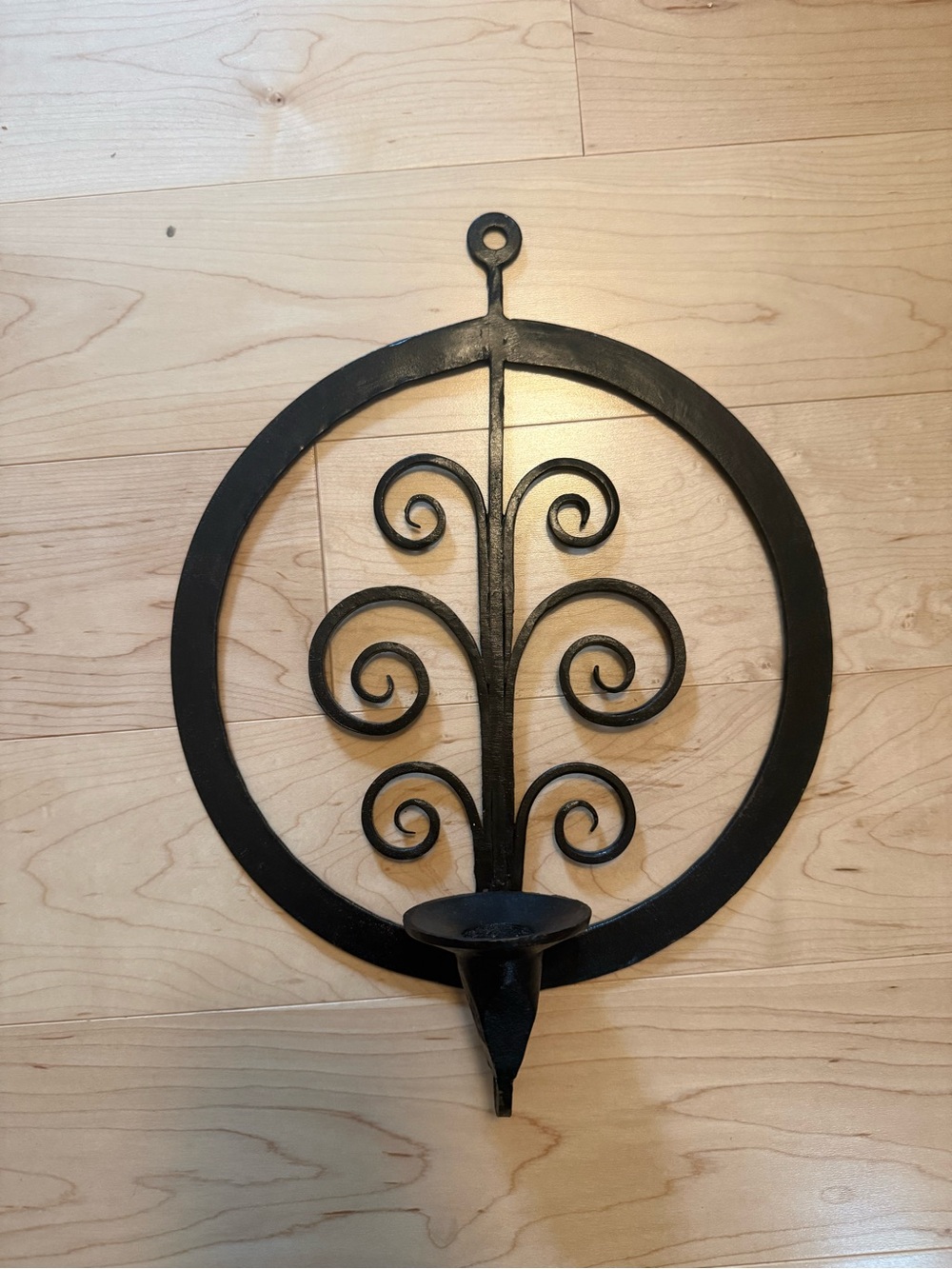 Black Wrought Iron Wall Candle Holder - Decorative Circle Sconce